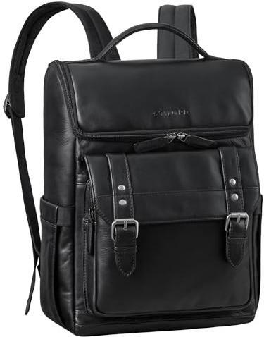 STILORD 'Gian' ryggsäck herr arbete läder damryggsäck modern stor – laptop ryggsäck 15,6–16 tum arbetsryggsäck för kontor resa uni – herrryggsäck av äkta läder, svart, L