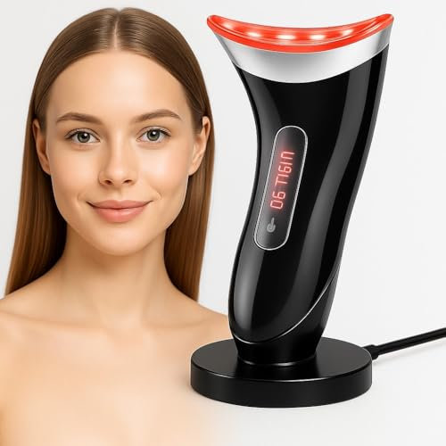 True Health Electric Face Massager – Face Massager Facial Lifting Device with 3 LED Light Colours and 3 Modes, Microcurrent Device, Warm Compress, Sound Vibration for Jawline & Neck Sculptor – Black