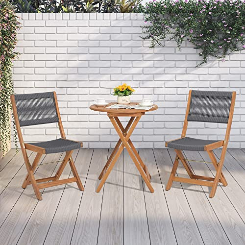 OC Orange-Casual Bistro Set, Balkonmöbel klappbar, Balkon Set aus 2 Stühle & Tisch, Sitzgruppe mit Seil Rücklehne, Keine Montage erforderlich, 3-TLG Sitzgarniture für Balkon, Garten, Hinterhof, Grau