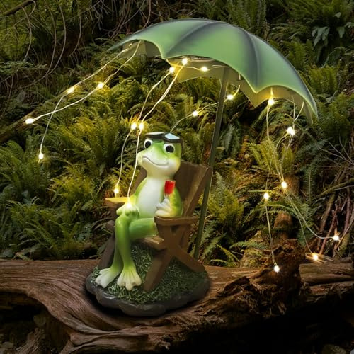 Solar Frog Garden Ornaments Outdoor - Frog with Vine Garden Decor, Solar Frog Waterproof Pond Garden Decorations, Frogs Garden Statues for Balcony, Unique Birthday Gardening Gifts for Women/Mum