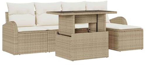vidaXL 6-delat trädgårdsoff set med kuddar Beige poly rotting