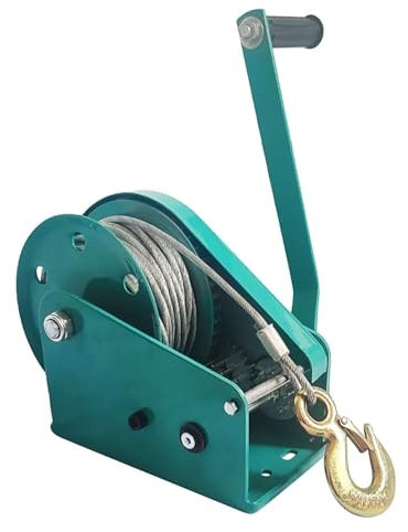 Argano manuale for impieghi gravosi, argano a cricchetto bidirezionale for rimorchi di barche con cavo metallico da 20 m/65,6 piedi e gancio in lega for(500kg/1100lb-5m/16.4ft)