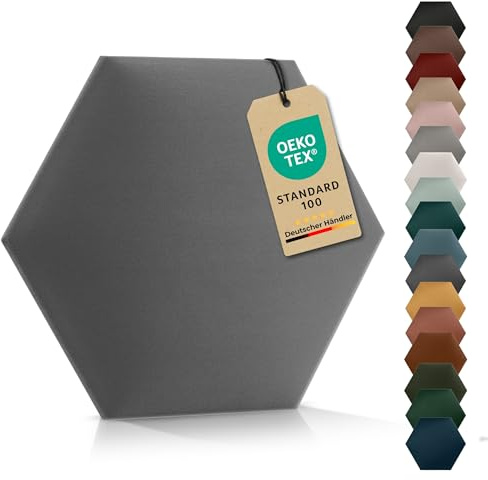 VELUYA Wandpolster Polsterpaneele Hexagon – Velours, Wandkissen 40 x 35 cm, Polsterplatte, Oeko-TEX, Made in EU, Hellgrau T06