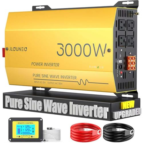 3000W Pure Sine Wave Inverter 12V DC to 120V AC Converter for Home, RV, Truck, Off-Grid Solar Power Inverter Built-in 3.1A USB, Type-C Port, AC Hardwire Output Port, Remote Control with LCD Screen
