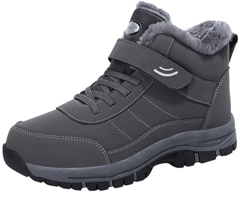 Botas de invierno para hombre, forradas, impermeables, cálidas, ergonómicas, antideslizantes, para exteriores, trekking, esquí, exteriores, botas de invierno unisex, gris, 42 EU