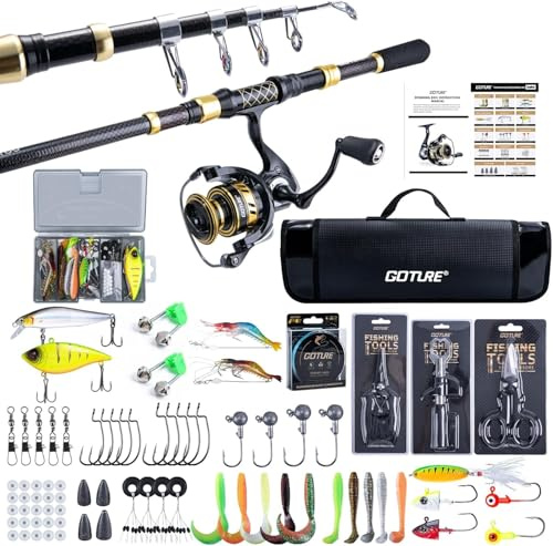 Goture Angelset Teleskop-Angelrute 2,7m 24T Carbon mit Spinnrolle 5.2:1