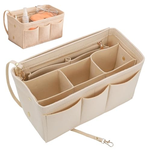 Yuwnd 1 Stück Taschenorganizer, Taschen Organizer, Handtaschen Organizer Mit Mehrere Fächer, Langlebig Multi-Pocket Organizer Tasche für Damen Mädchen(27x16x15cm, Beige)