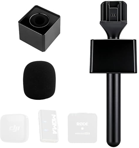 Interview Handle for DJI Mic With Pop Filter, Handheld Stand Holder for DJI Mic 1/2, RODE Wireless GO Interview Rig, Stable Grip for On-Camera, Vlogging, Podcast Interviews