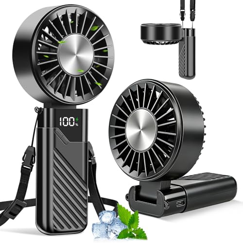 Feebee Handventilator, USB Ventilator Leise Klein Mini Ventilator Tragbarer Tischventilatoren Akku mit 5 Speeds 4000mAh Handventilator mit Display Faltbarer für Konzert, Reisen,Sommer,Camping Outdoor