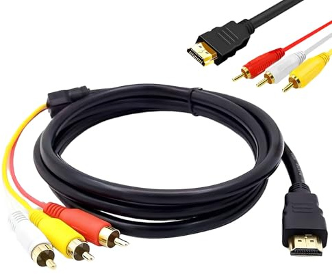 YDSW RCA to HDMI Adapter, 1.5m HDMI to 3 RCA AV Cable AV to HDMI Converter Audio Video Adapter for 1080P HDTV DVD LCD Projectors Transmitter (Only Supports HDMII to RCA)