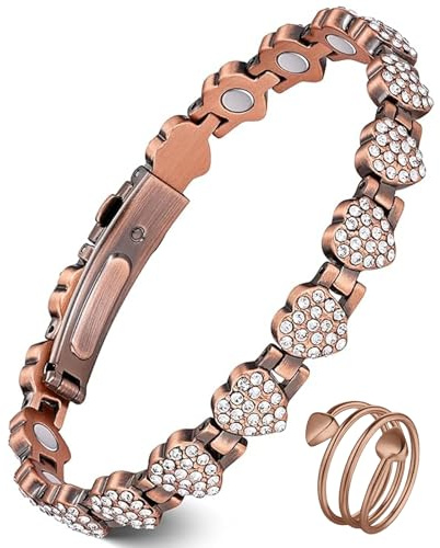 LuminaVerde koppararmband damer, armband damer koppararmband vital ring med magnetarmband, 3800 Gauss neodymium magnet och hjärtformat smycke