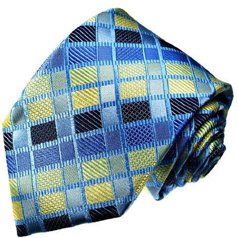 Lorenzo Cana - Marken Krawatte aus 100% Seide - blau gold hellblau kariert Karos - 12038
