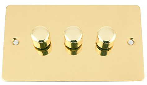 A5 Mains LED Light Dimmer Switch 250W 3 Gang 2 Way - Polished Brass - Flat Plate