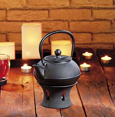 Rosenstein & Söhne Théière asiatique et réchaud en fonte - Service à thé complet - Motif 'Arare' - Noir - 0.9 litre