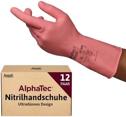 Ansell AlphaTec 87-085 Mehrzweckhandschuhe aus Latex, Chemikalienschutz, Lebensmittel Geeignet, Wiederverwendbare Gummihandschuhe, Hausputz, Haushalt, Kochen, Rosa, Größe XS (12 Paar)