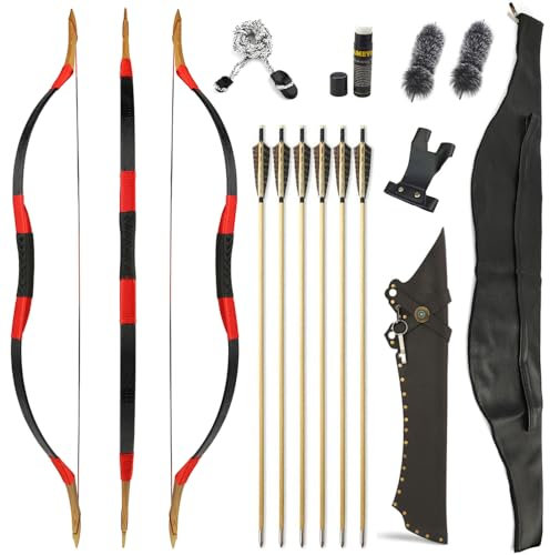 SHARROW Traditioneller Bogen Recurve Bogen und Pfeile Set Langbogen 20-50lbs Handgemacht Holzbogen Reiterbogen Sportbogen Jagdbogen für Erwachsene und Anfänger(Type 8, 50lbs)