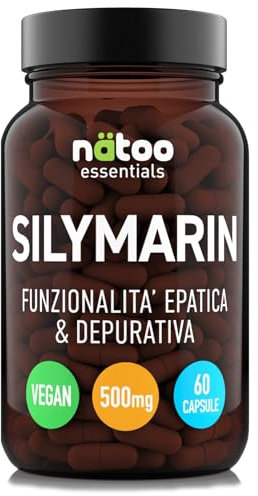 NÄTOO Cardo Mariano Fegato - Integratore Detox a base di Silimarina estratta da Cardo Mariano - 60 capsule da 500mg l'una - Il Depurativo Fegato per eccellenza - Adatto ai Vegani