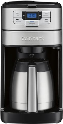 Cuisinart Automatic Grind & Brew 10-Cup Coffee Maker with Blade Grinder, Programmable Coffee Machine Glass Carafe with 1-4 Cup Setting, Brew Pause, Grind-Off Option, DGB-450NAS, Black/Stainless Steel