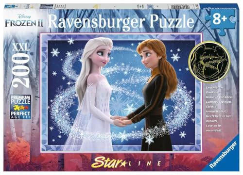 Ravensburger barnpussel - 12952 förtrollande systrar - Disney Frozen pussel för barn från 8 år och uppåt, med 200 bitar i XXL-format, lyser i mörkret