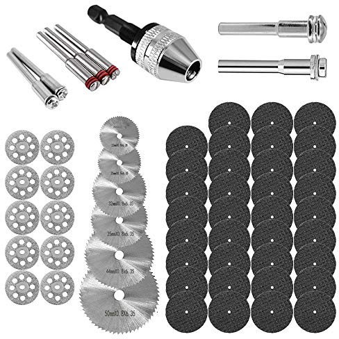 60Pcs Rotary Cutting Wheels Tool Kit, Resin Cut Off Wheels Disc, Mini HSS Saw Blades Cutter, Diamond Cutting Kit with Mandrels for Wood Glass Plastic Stone Metal