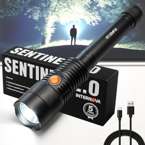 INTERNOVA Sentinel 2000 Lumen EDC Rechargeable LED Flashlight 10.5 Inches - Includes USB Cord & Magnetic Sealed Gift Box