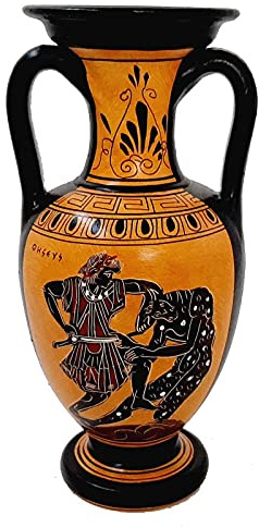 Griechische Amphore, 22 cm, Theseus und der Minotaurus, Schwarzfigurige Keramik
