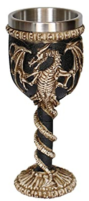 OTARTU Copa de cáliz de dragón medieval de acero inoxidable, copa de vino gótico de dragón esqueleto osario, 7 onzas.