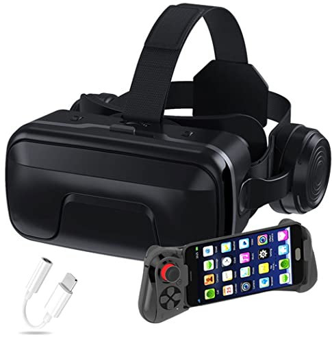 JYMYGS Gafas de Realidad Virtual, 3D VR Gafas con Controlador Bluetooth para Juegos Visión Panorámico VR Glasses para iPhone 13 Pro Max/13 Pro/13/12/11, para Samsung Galaxy S21, Huawei, Xiaomi