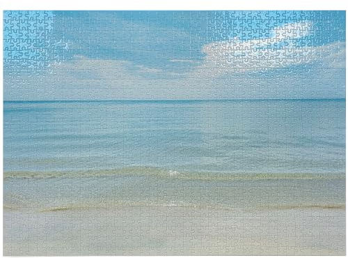 ABAKUHAUS Ozean Puzzle, Seehorizont Shore Beach, Heirloom-Qualität lustige Aktivität für die Familie langlebiger Karton, 1000 Stücke, blau Creme
