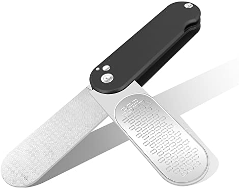 Faltbar Hornhautfeile,3 in 1 Design Fußfeile aus Edelstahl,Hornhauthobel Füße,Hornhautraspel Hornhautentferner für Fußpflege,Dicker Kallus,Starke Hornhaut Tote Haut Fuß Schabe(Black-F6D)