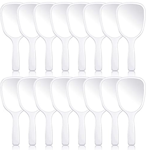 Hicarer 16 Pcs Hand Handheld Mirror with Handle Bulk Plastic Compact Travel Makeup Cosmetic Portable Hand Mirror for Camping, Home, Women School Gift, 3.15 Inch Wide, 7.09 Inch Long