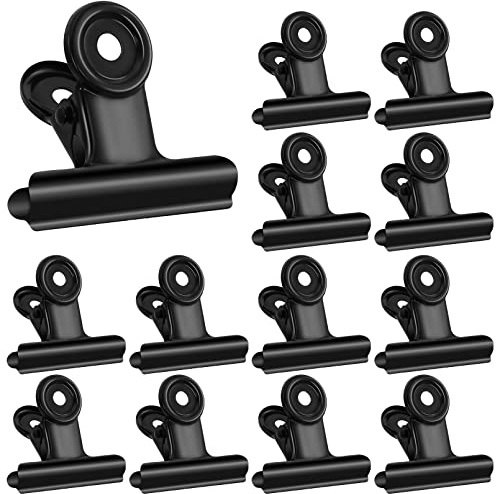 JEFFOUOO 12 Stück Groß Bulldogge Büroklammern, 50mm Bulldog Clips, Schwarz | Metall Klammern, Multi-Function Clip Bulldog Binder Clip für Fotos Zeichnungen Kunsthandwerk Büros Küche Hause