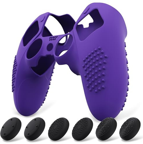 PlayVital 3D Studded Edition Anti-Slip Silicone Cover Case for ps5 Edge Controller, Soft Rubber Protector Skin for ps5 Edge Wireless Controller with 6 Thumb Grip Caps - Purple