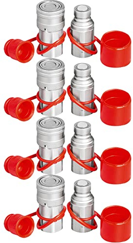 VEVOR Acoplamiento Hidráulico de Conexión Rápida 4 Kits Acoplamiento Hidráulico de Conexión Rápida Cuerpo 12,7 mm Rosca 1/2 NPT Acero Cara Plana Gran Caudal 45,5 L/min Conector para Línea