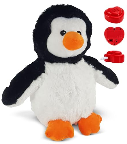 Message in a Cuddle Kuscheltier Pinguin mit eigener Tonaufnahme [Microfon + MP3] | Pinguin 45cm | Mit Voice Recorder | Deine eigene Stimme | Geschenk - Valentinstag - Geburtstag - Muttertag