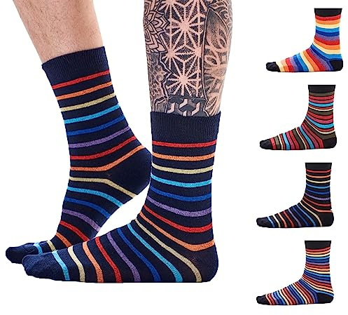 Mens Black Colour Heel and Toe Socks - 12 Pack - Comfortable, Everyday, Cotton Rich Breathable Socks - Mens UK Shoe Size 6-11 (Bright Stripes)