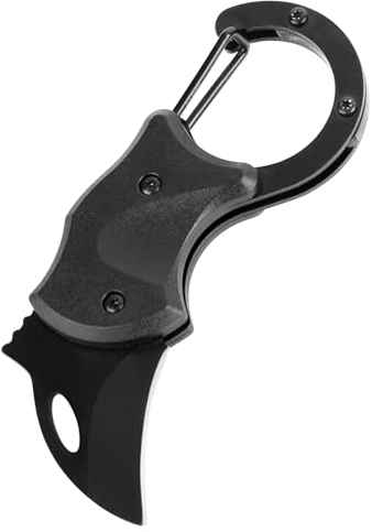 RUCUDIM Klappmesser Schwarz mit Karabiner Einhandmesser EDC Schlüsselanhänger Messer Taschenmesser Mini Scharf Klappmesser mit PU Scheide für outdoor survival, Camping und jagd