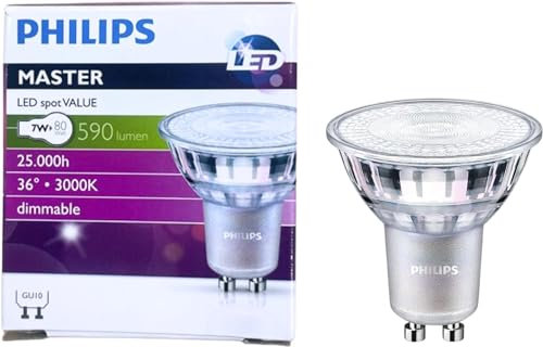 DSTOCK60 - LED-Strahler GU10, 7 W, entspricht 80 W, 590 Lumen, kompatibel mit Philips, dimmbar, 3000 K (12)