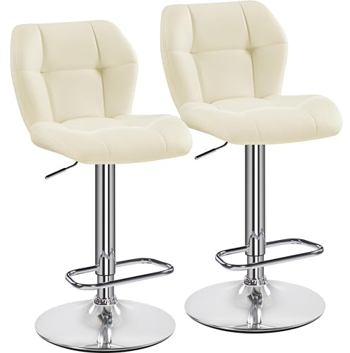 Yaheetech Juego de 2 Taburetes de Bar Taburetes Altos de Cocina de PU Beige