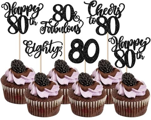 SYKYCTCY 30 Pack 80th Birthday Cupcake Toppers Glitter Eighty Fabulous 80 Cheers to 80 Cupcake Picks Happy 80th Birthday Cupcake Decorations for Birthday Anniversary Party Supplies