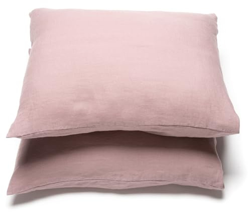LinenMe Federa in Lino – 2 pezzi - 50 x 80 cm in 100% puro lino lavato naturale – Biancheria da letto in lino traspirante, termoregolatore, ipoallergenico, morbido e resistente - Rosa Scuro