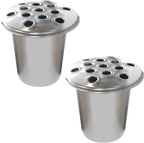 Memorial Grave Flower Pot - 12cm tall Sturdy Aluminium Grave Inserts for Headstones - Perfect for Funeral Flowers, Grave Vase (2 x Silver Lid)