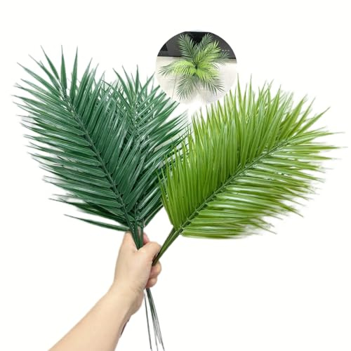 Lot de 20 tiges de feuilles de palmier artificielles vertes et vert clair | Feuilles artificielles réalistes de 48,3 cm pour thème hawaïen, barbecue, remplissage de vase, centre de table
