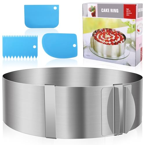 Unvtap Tortenring Verstellbar, Edelstahl Tortenring, Tortenring Hoch 5 cm Backring Verstellbar Durchmesser 16-30 cm, Kuchenring Mit Skala und Kuchenschaber, Tortenringe Zum Backen und Kuchenzubereiten