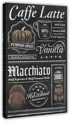 Latte Making Method Recipe Kitchen Art Coffee Retro Coffee Poster Canvas Poster Bedroom Decor Landscape Office Room Decor Gift Frame: 20x30inch(50x75cm)