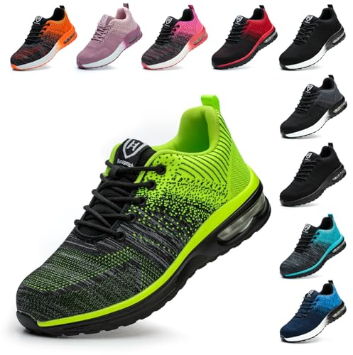 Baofular Zapatos de Seguridad Hombre Mujer Calzado de Seguridad Ligero Comodo Zapatillas de Seguridad con Punteras de Acero Transpirable Antideslizante Verde Fluorescente 42 EU 260
