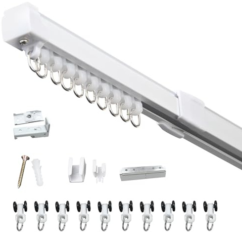 37-73in Telescopic Ceiling Curtain Track System for Curtains,Retractable Measurement Free Heavy Duty Curtain Rail Track Set as Room Divider,Adjustable Sliding Wall Mount Aluminum Curtain Track