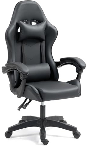 Home Treats Gaming Chair BLACK Recliner with Adjustable Height, Lumbar Support Padded Cushion, Racing Bucket Seat With Headrest Ergonomic Office Chair Perfect For Home Office, Computer Chair (Black)