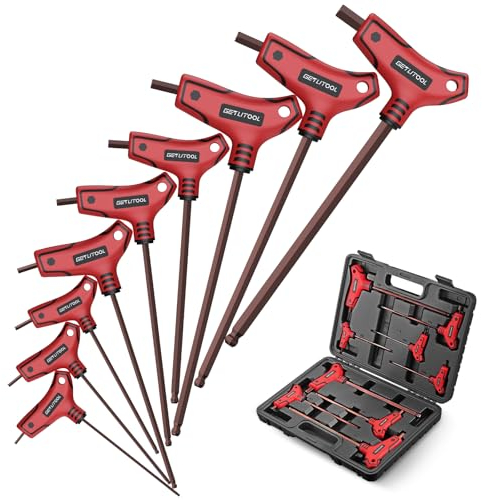 GETLITOOL Set 9PZ Chiave Esagonale Metrica a T in Acciaio S2 2-10mm con Valigetta 9X Chiavi a Brugola con Impugnatura Ergonomica Testa Sferica Braccio Lungo per Riparazione DIY - Rosso