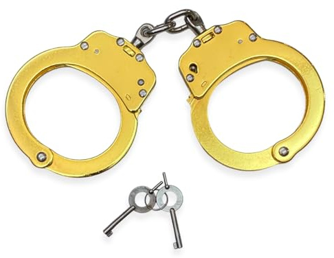 Shoke - Echte Polizeihandschellen - Handschellen für erotische Spiele - Öffnung mit Schlüssel - Aus Edelstahl - Inklusive 2 Schlüsseln - Farbe: Gold